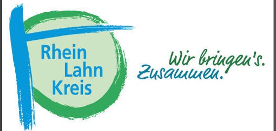 Zu sehen ist das Logo des Rhein-Lahn-Kreises mit dem Titel "Wir bringen's. Zusammen."