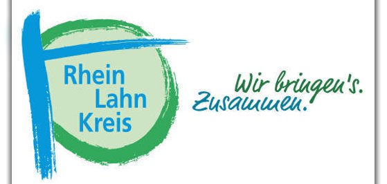 Zu sehen ist das Logo des Rhein-Lahn-Kreises mit dem Titel "Wir bringen's zusammen"