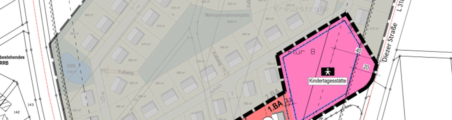 Hier sieht man den Ausschnitt eines Bebauungsplanes.