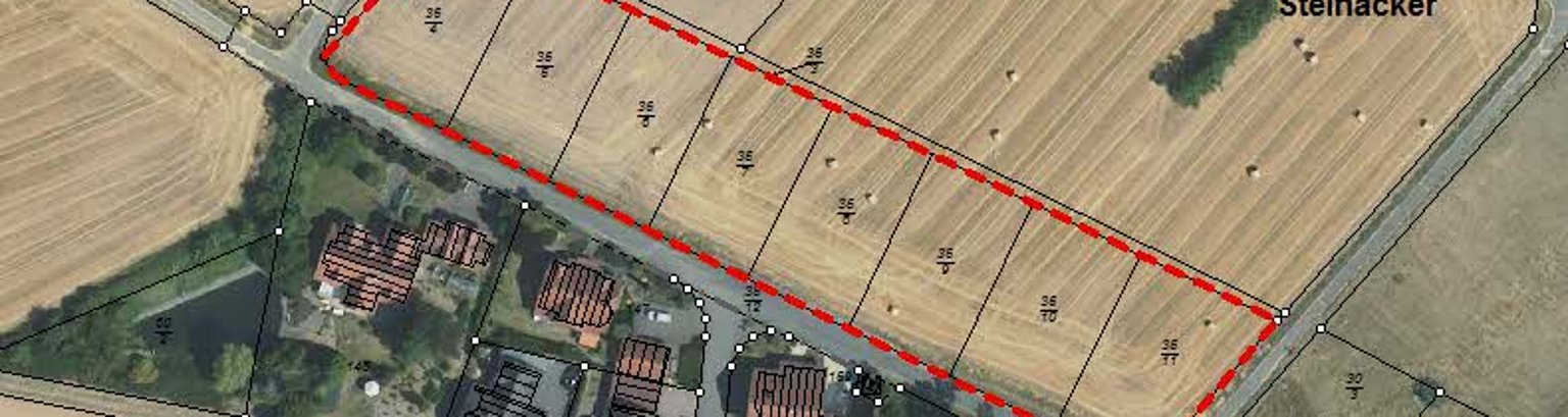 Hier sieht man ein Luftbild mit Darstellung des Bebauungsplanes "Kirchstraße".