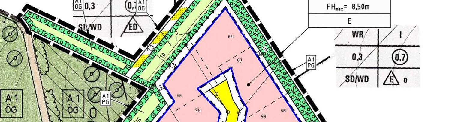 Zu sehen ist ein Ausschnitt eines Bebauungsplanes.