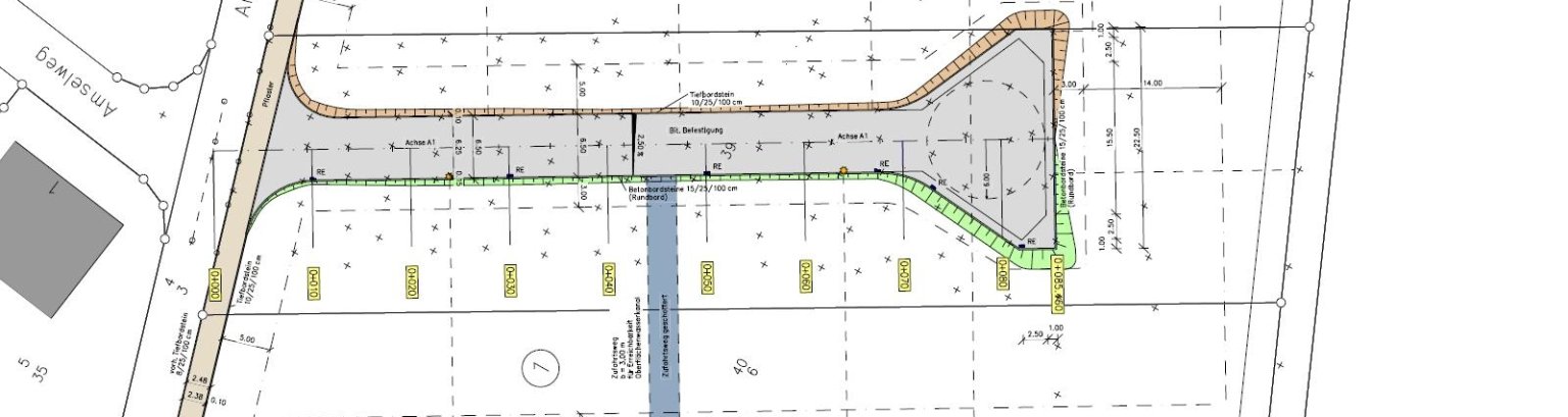 Hier sieht man einen Bauplan mit Darstellung der Erschließung.